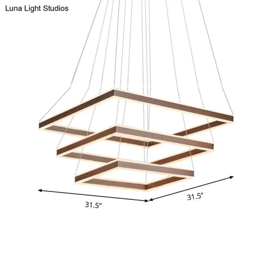 Modern Acrylic Square Ceiling Pendant Led Brown Chandelier Light In Warm/White