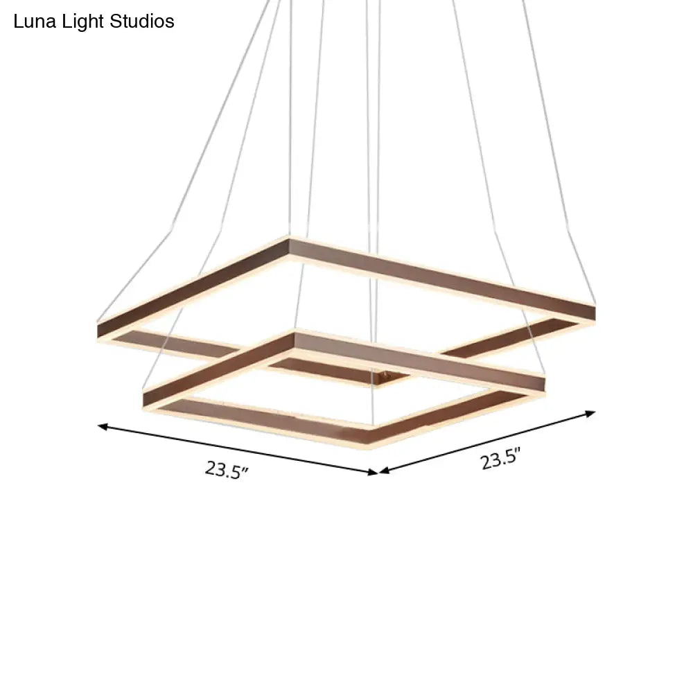 Modern Acrylic Square Ceiling Pendant Led Brown Chandelier Light In Warm/White