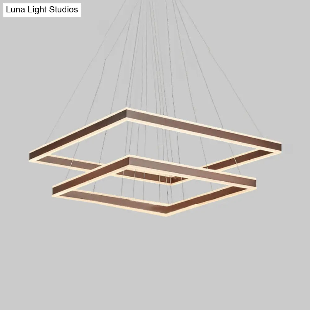 Modern Acrylic Square Ceiling Pendant Led Brown Chandelier Light In Warm/White