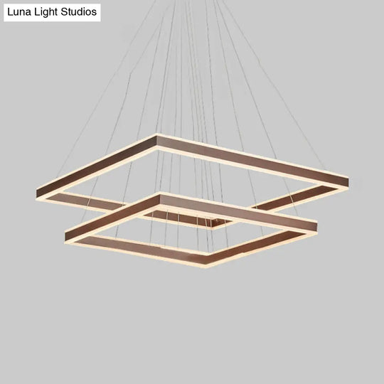 Modern Acrylic Square Ceiling Pendant Led Brown Chandelier Light In Warm/White