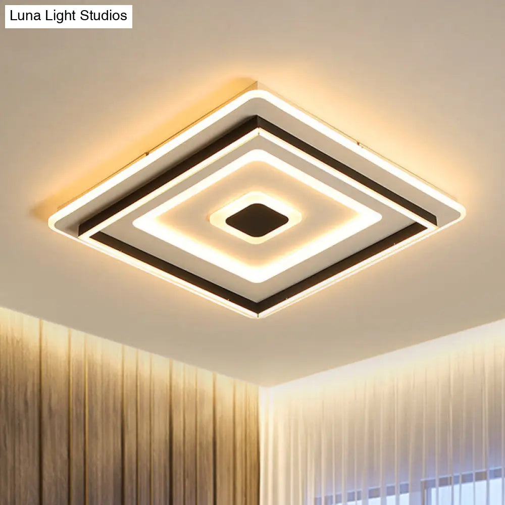 Modern Acrylic Square Flushmount Led Ceiling Light In Black - 18/21.5 Wide Warm/White