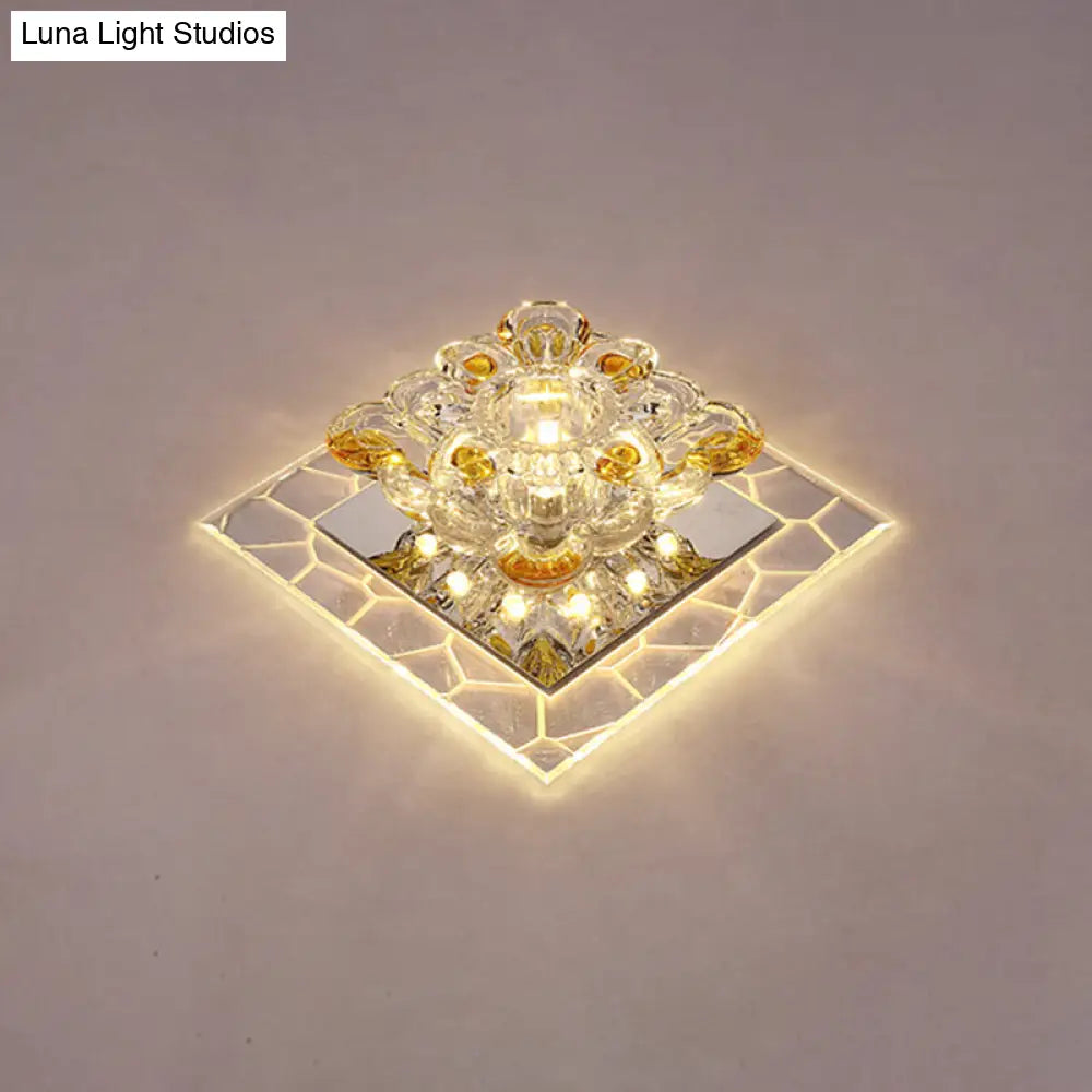 Modern Acrylic Square Led Flush Mount With Crystal Flower Shade Clear / Warm