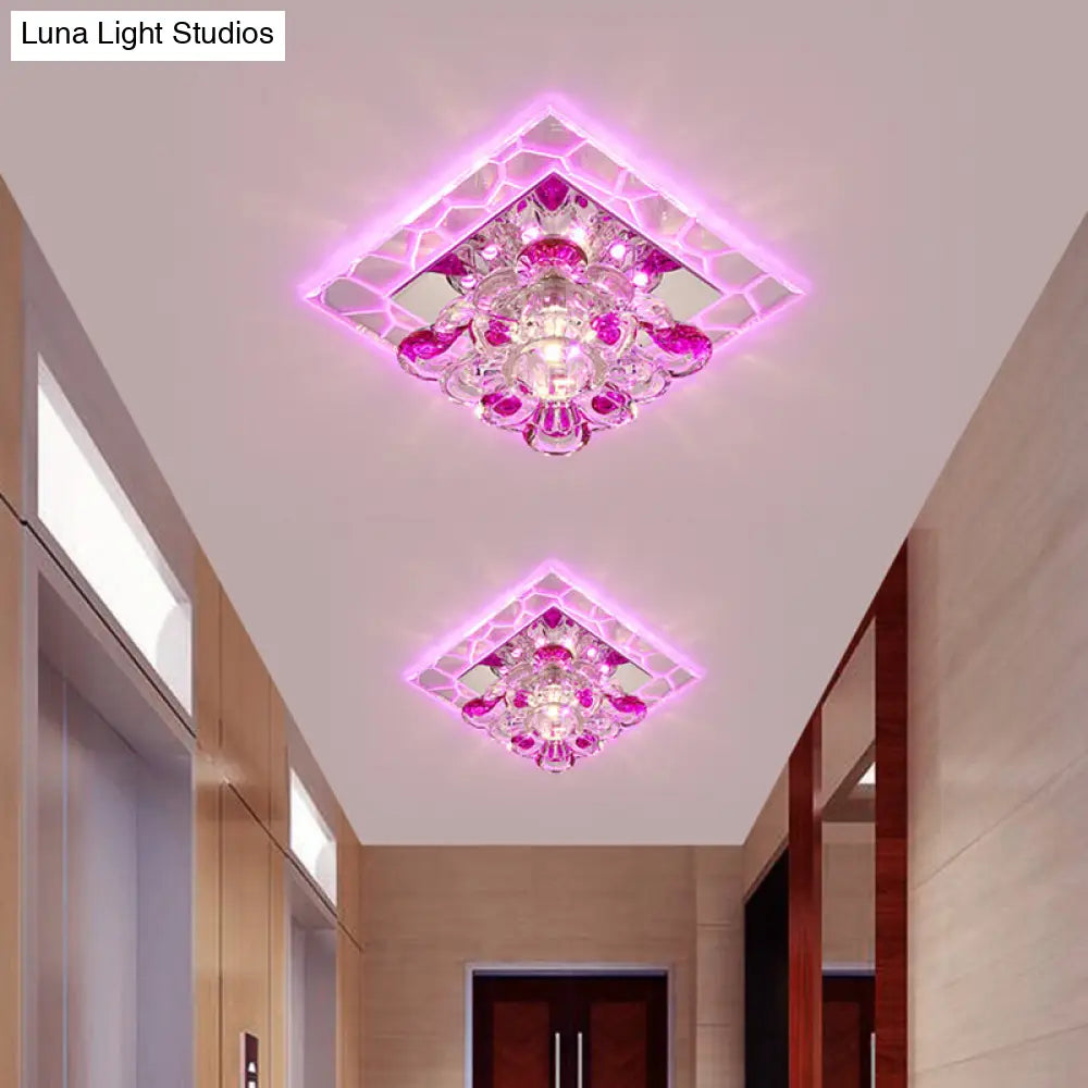 Modern Acrylic Square Led Flush Mount With Crystal Flower Shade