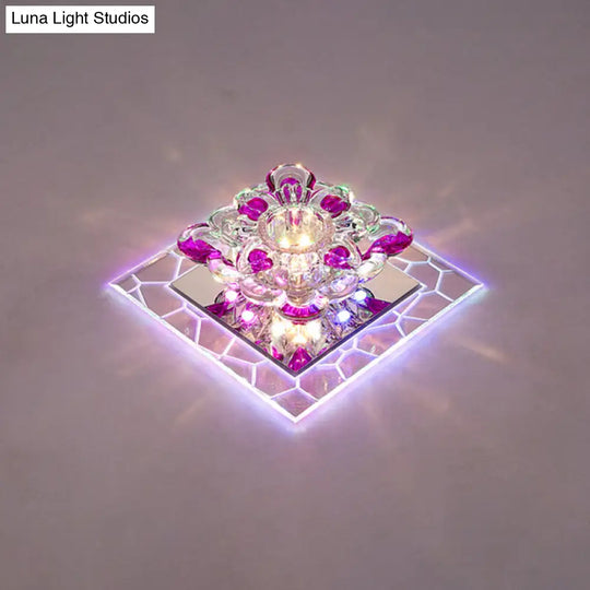 Modern Acrylic Square Led Flush Mount With Crystal Flower Shade Clear / Multi Color