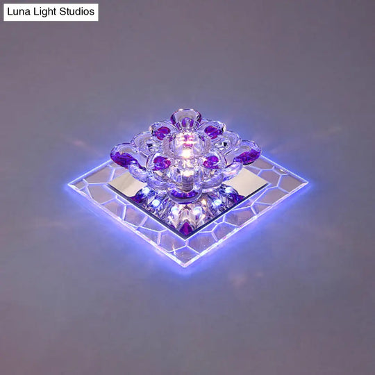 Modern Acrylic Square Led Flush Mount With Crystal Flower Shade Clear / Blue