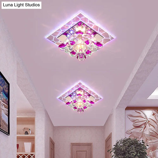 Modern Acrylic Square Led Flush Mount With Crystal Flower Shade