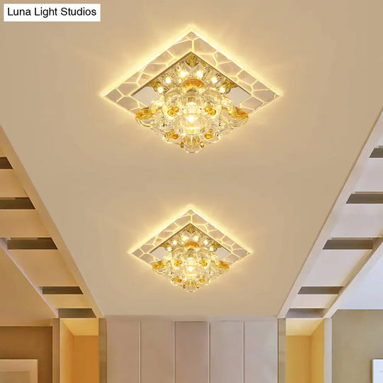 Modern Acrylic Square Led Flush Mount With Crystal Flower Shade