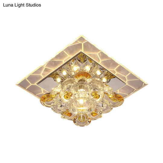 Modern Acrylic Square Led Flush Mount With Crystal Flower Shade