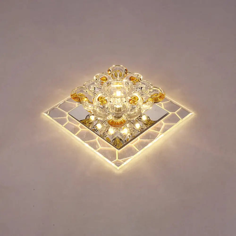 Modern Acrylic Square Led Flush Mount With Crystal Flower Shade Clear / Warm