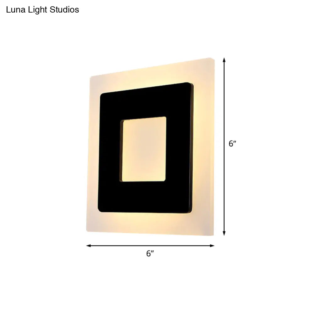 Modern Acrylic Square Sconce Light - Led Black Wall Mount Lamp In White/Warm