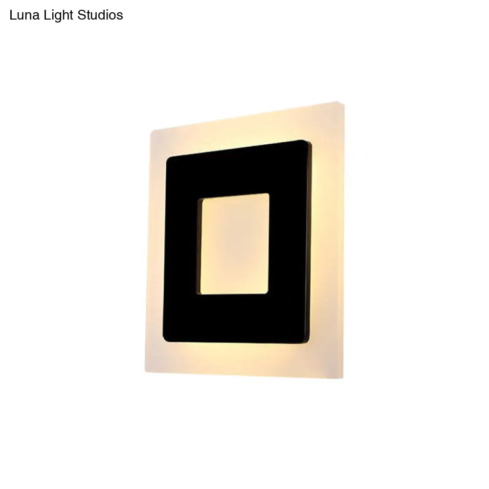 Modern Acrylic Square Sconce Light - Led Black Wall Mount Lamp In White/Warm