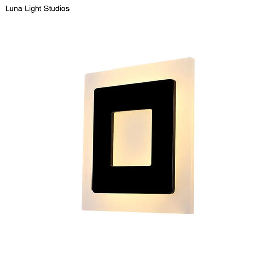 Modern Acrylic Square Sconce Light - Led Black Wall Mount Lamp In White/Warm