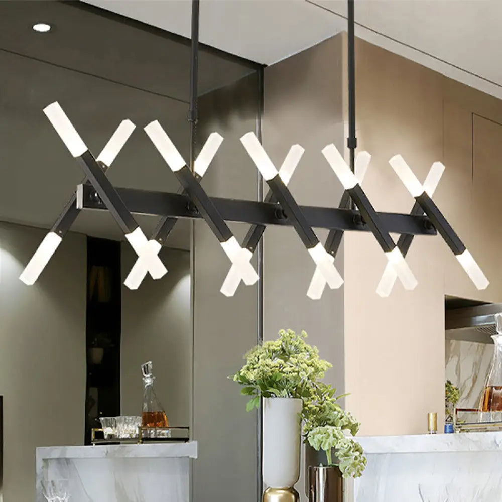 Modern Acrylic Tube Island Pendant Light - 16/20 Lights Black/White/Gold Dining Room Ceiling