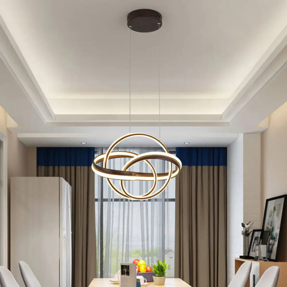 Modern Acrylic Twisted Ceiling Light Fixture - Led Hanging Chandelier In White/Coffee Dining Room