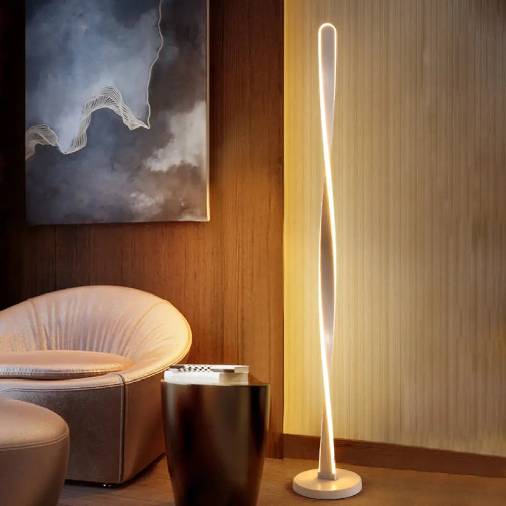 Modern Acrylic Twisted Stick Floor Lamp - Black/White Led Stand Up Light With Spiral Design In