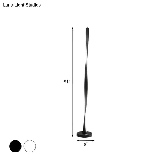 Modern Acrylic Twisted Stick Floor Lamp - Black/White Led Stand Up Light With Spiral Design In