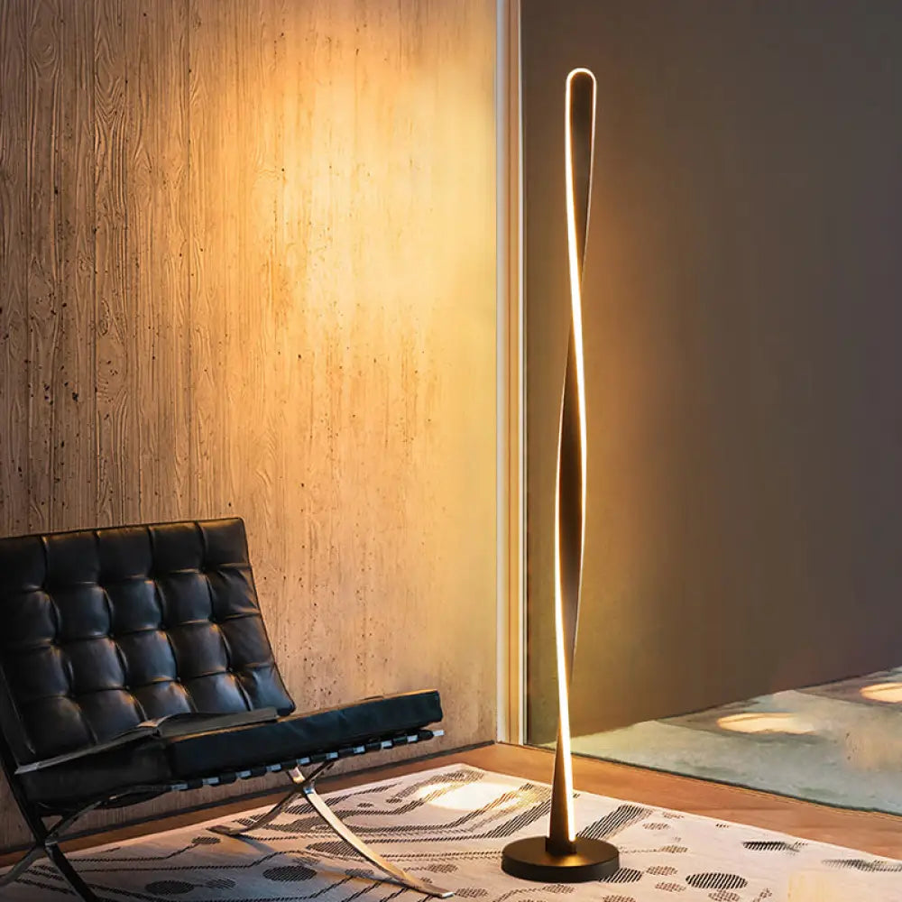 Modern Acrylic Twisted Stick Floor Lamp - Black/White Led Stand Up Light With Spiral Design In