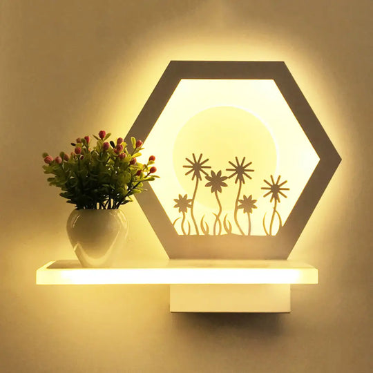 Modern Acrylic Wall Sconce With Shelf For Restaurant And Cafe - White Light / Flower