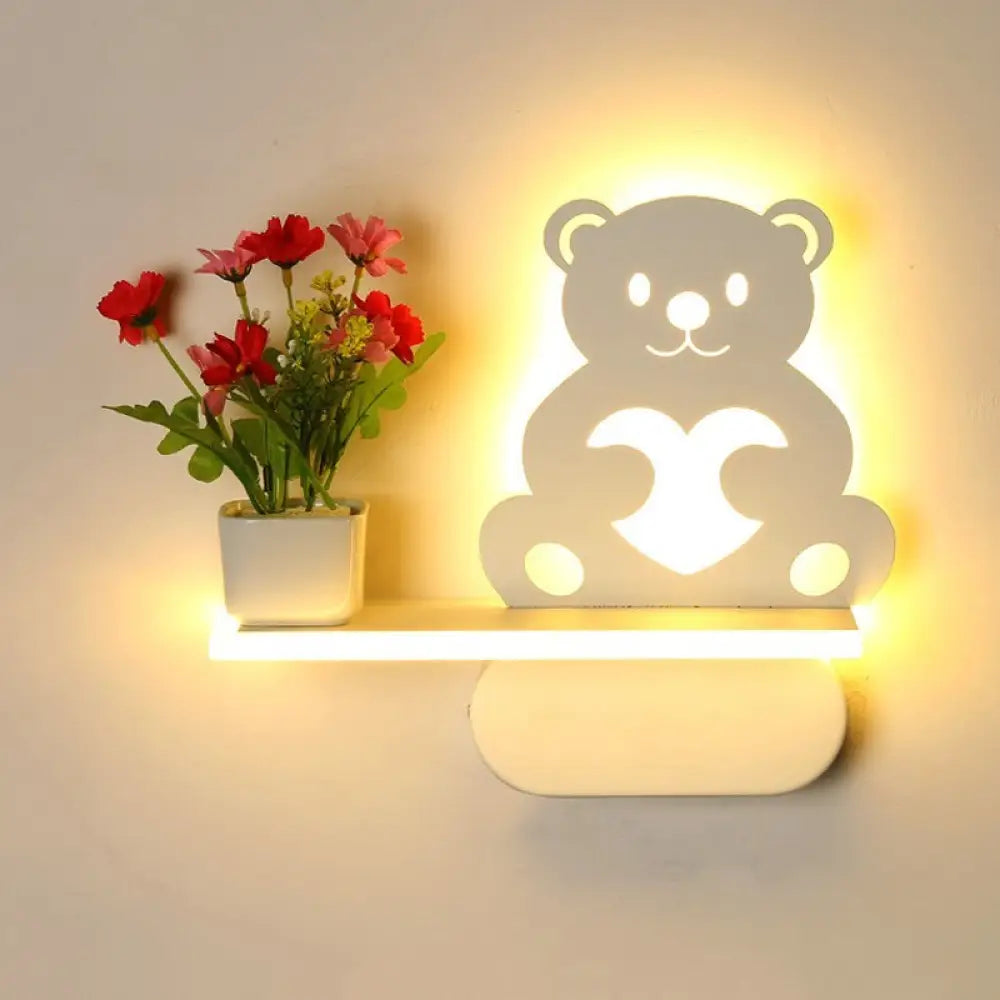 Modern Acrylic Wall Sconce With Shelf - White / Bear