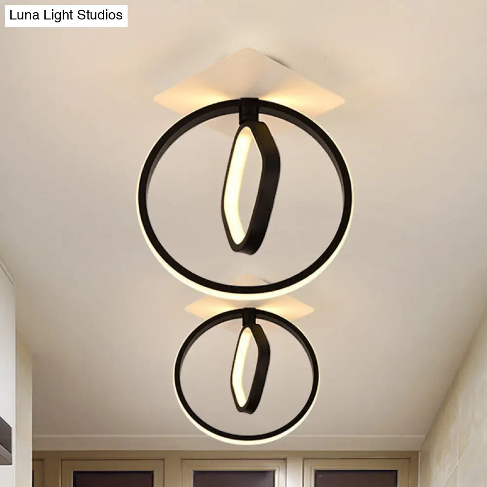 Modern Acrylic White/Black Led Ceiling Lighting For Bedroom - Ring And Rhombus Flush Mount In