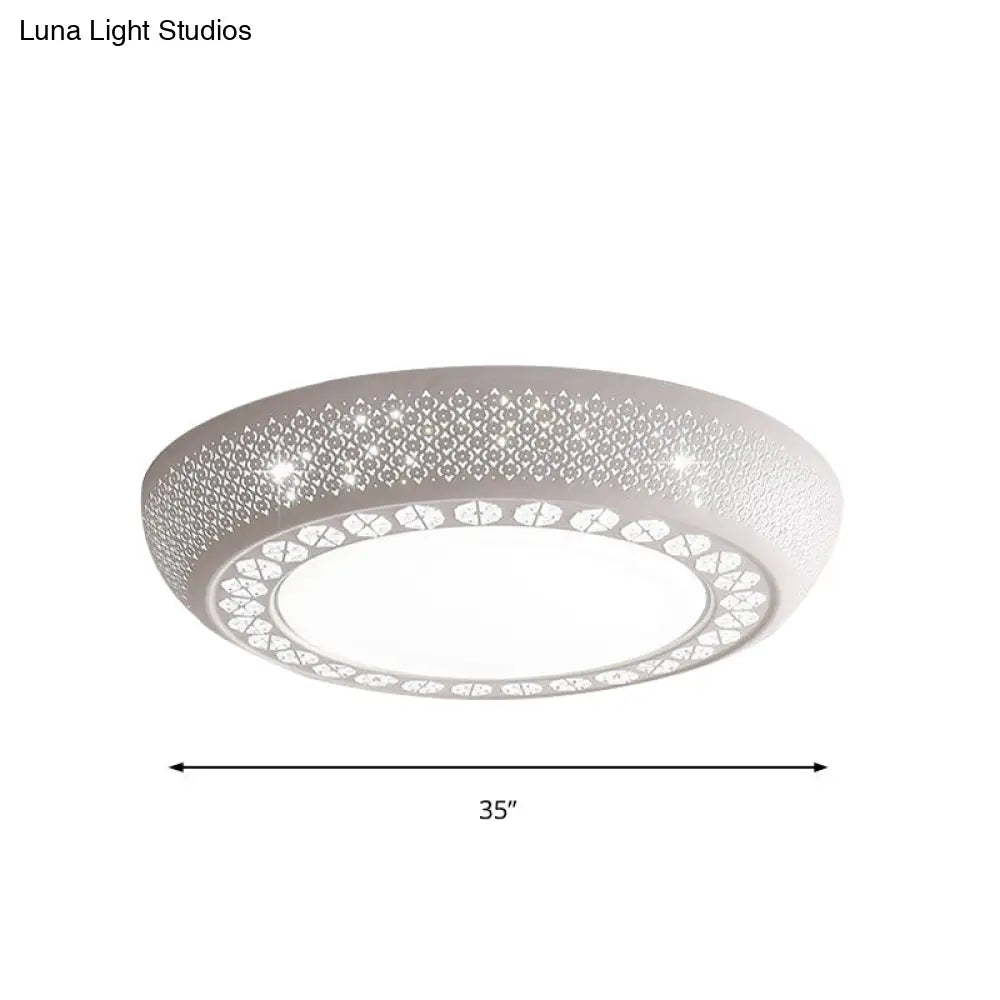 Modern Acrylic White Flush Mount Ceiling Light With Crystal Accent - 23/42/35 Wide Drum Shade For