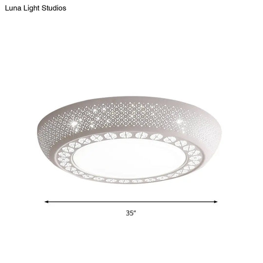 Modern Acrylic White Flush Mount Ceiling Light With Crystal Accent - 23/42/35 Wide Drum Shade For