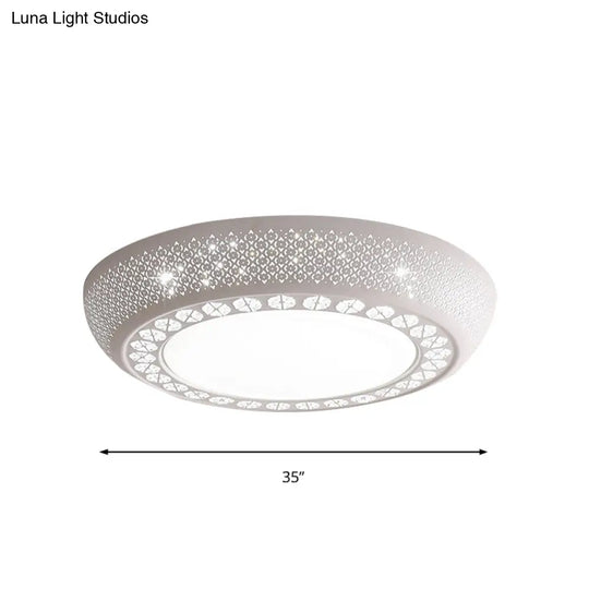 Modern Acrylic White Flush Mount Ceiling Light With Crystal Accent - 23’/42’/35’ Wide Drum