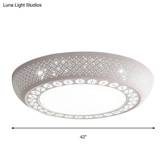 Modern Acrylic White Flush Mount Ceiling Light With Crystal Accent - 23’/42’/35’ Wide Drum