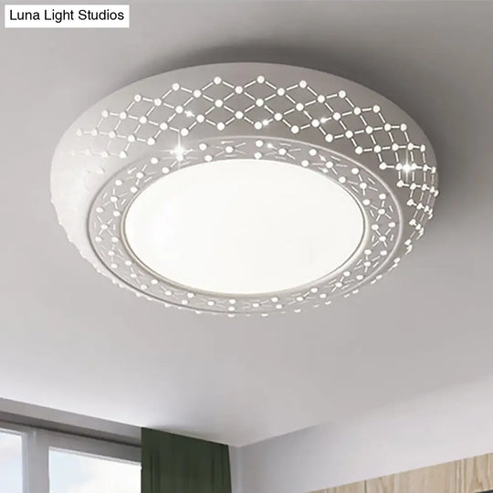 Modern Acrylic White Flush Mount Ceiling Light With Crystal Accent - 23/42/35 Wide Drum Shade For