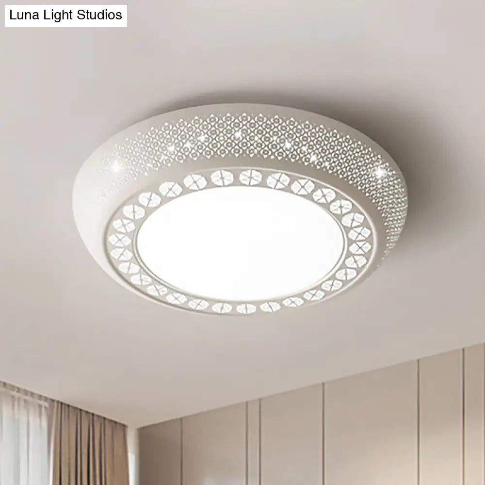 Modern Acrylic White Flush Mount Ceiling Light With Crystal Accent - 23’/42’/35’ Wide Drum