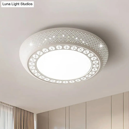 Modern Acrylic White Flush Mount Ceiling Light With Crystal Accent - 23’/42’/35’ Wide Drum