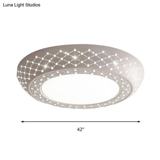 Modern Acrylic White Flush Mount Ceiling Light With Crystal Accent - 23/42/35 Wide Drum Shade For