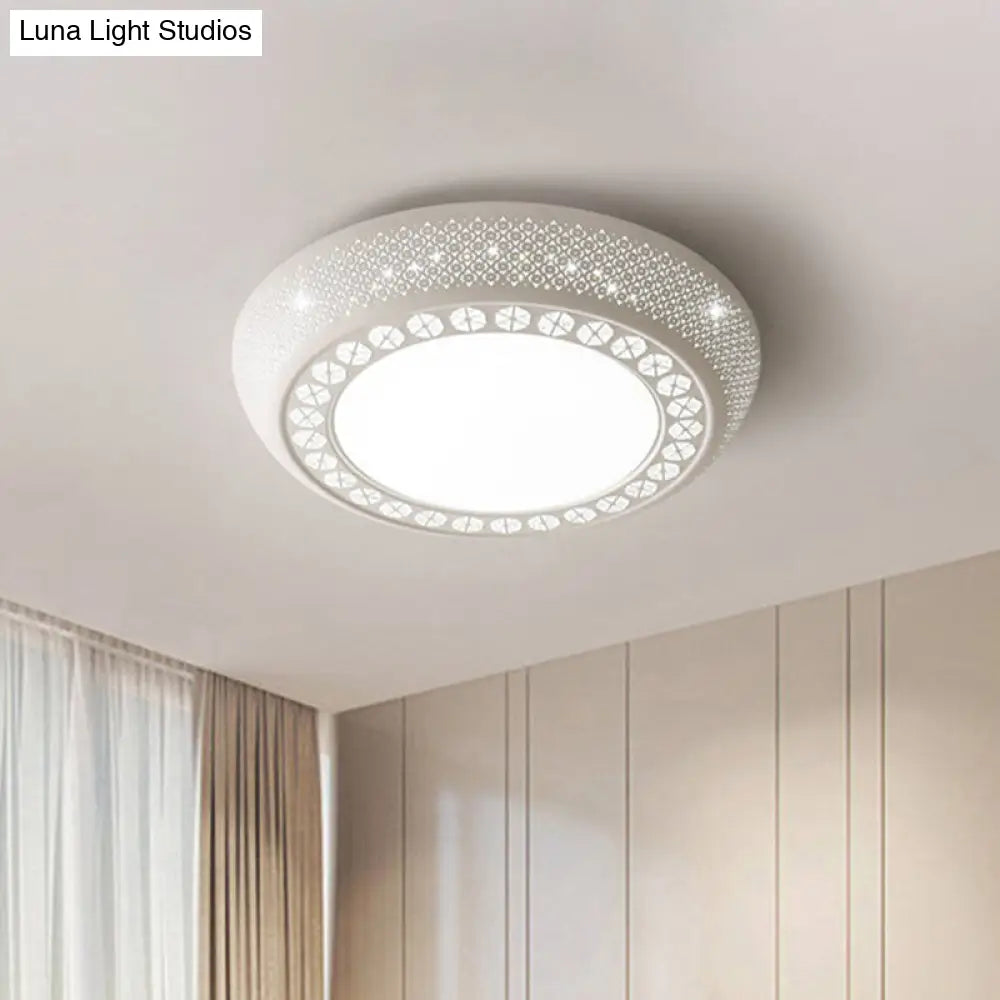 Modern Acrylic White Flush Mount Ceiling Light With Crystal Accent - 23/42/35 Wide Drum Shade For