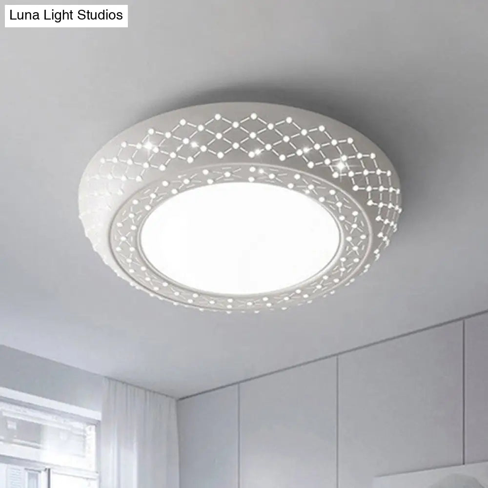 Modern Acrylic White Flush Mount Ceiling Light With Crystal Accent - 23’/42’/35’ Wide Drum