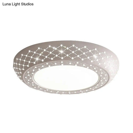 Modern Acrylic White Flush Mount Ceiling Light With Crystal Accent - 23’/42’/35’ Wide Drum