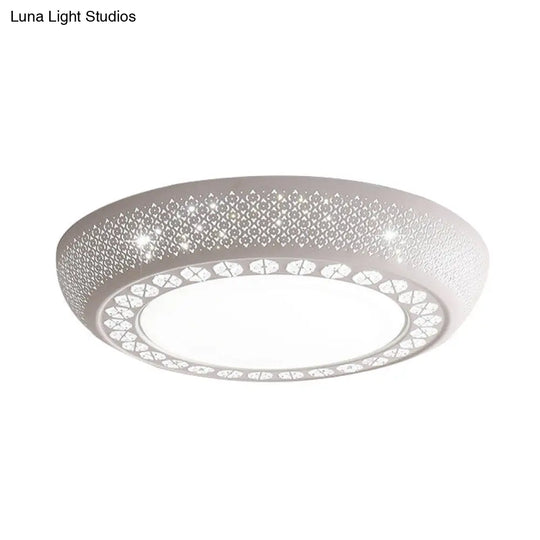 Modern Acrylic White Flush Mount Ceiling Light With Crystal Accent - 23/42/35 Wide Drum Shade For