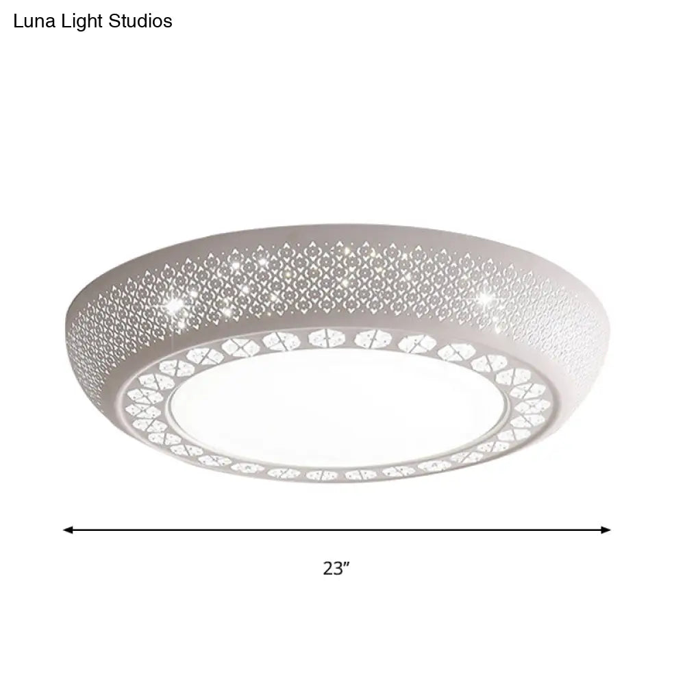 Modern Acrylic White Flush Mount Ceiling Light With Crystal Accent - 23/42/35 Wide Drum Shade For