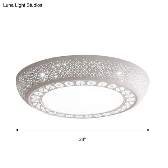 Modern Acrylic White Flush Mount Ceiling Light With Crystal Accent - 23/42/35 Wide Drum Shade For