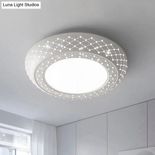 Modern Acrylic White Flush Mount Ceiling Light With Crystal Accent - 23/42/35 Wide Drum Shade For