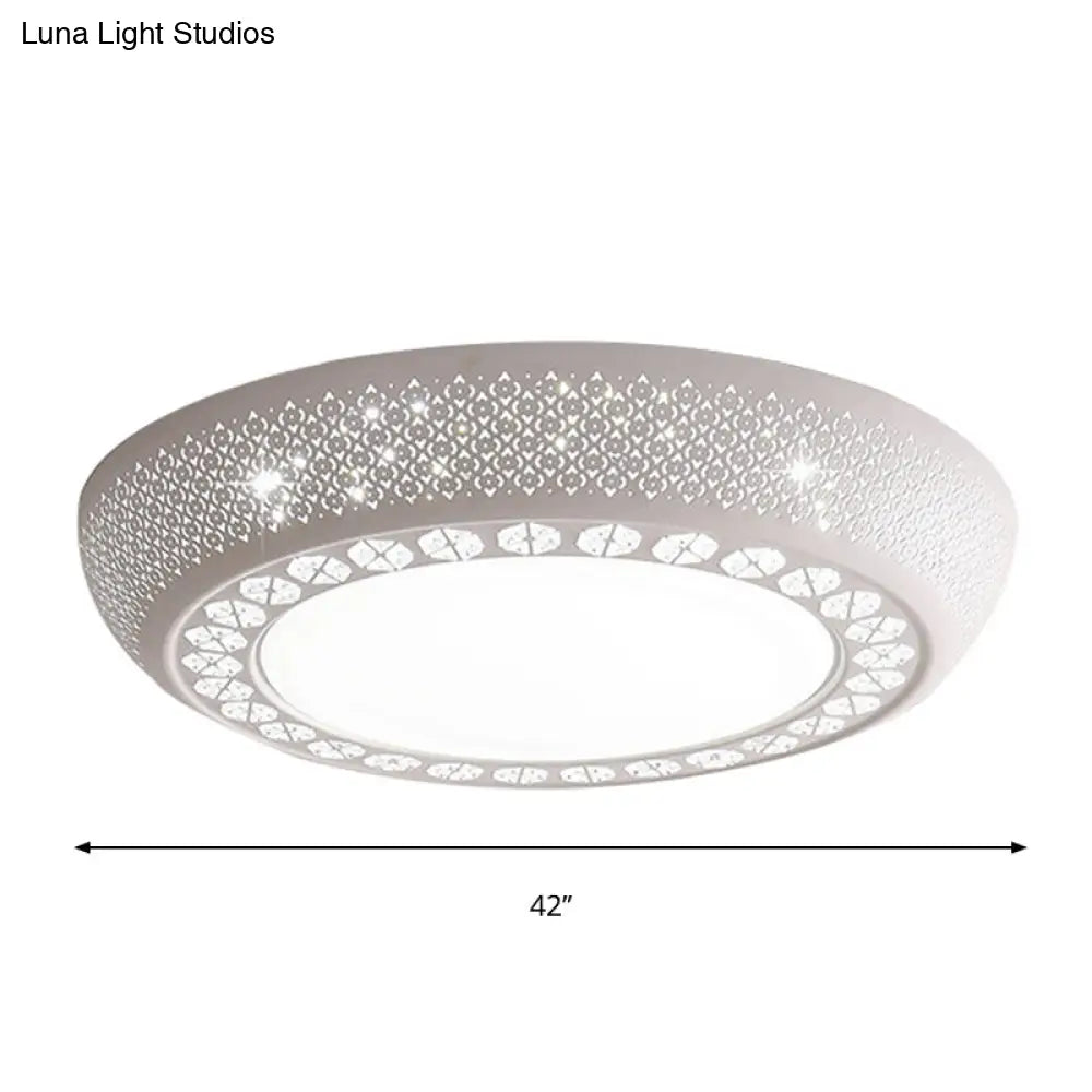 Modern Acrylic White Flush Mount Ceiling Light With Crystal Accent - 23/42/35 Wide Drum Shade For