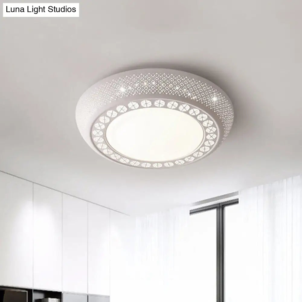 Modern Acrylic White Flush Mount Ceiling Light With Crystal Accent - 23/42/35 Wide Drum Shade For