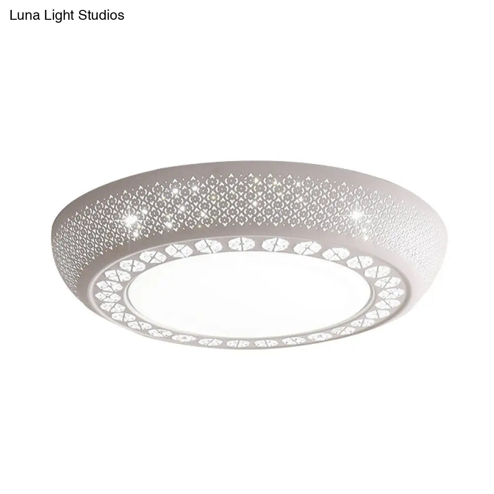 Modern Acrylic White Flush Mount Ceiling Light With Crystal Accent - 23’/42’/35’ Wide Drum