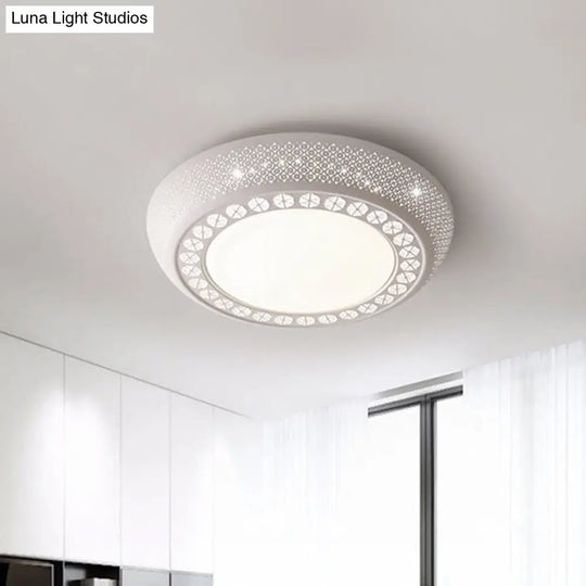 Modern Acrylic White Flush Mount Ceiling Light With Crystal Accent - 23’/42’/35’ Wide Drum