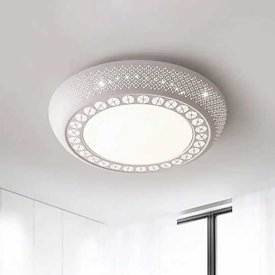 Modern Acrylic White Flush Mount Ceiling Light With Crystal Accent - 23’/42’/35’ Wide Drum