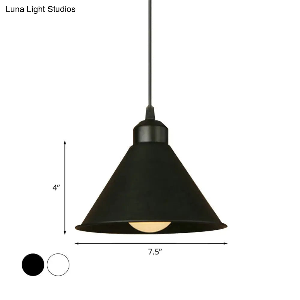 Modern 1-Light Cone Pendant Lamp: Black/White Metal Hanging Light With Adjustable Cord