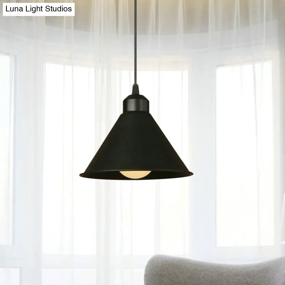 Modern 1-Light Cone Pendant Lamp: Black/White Metal Hanging Light With Adjustable Cord Black