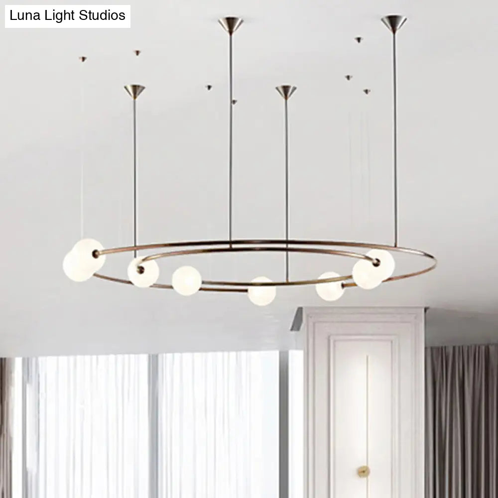 Modern Aged Brass Chandelier: Metallic Universe Pendant Light With Orb Shade For Living Room (8