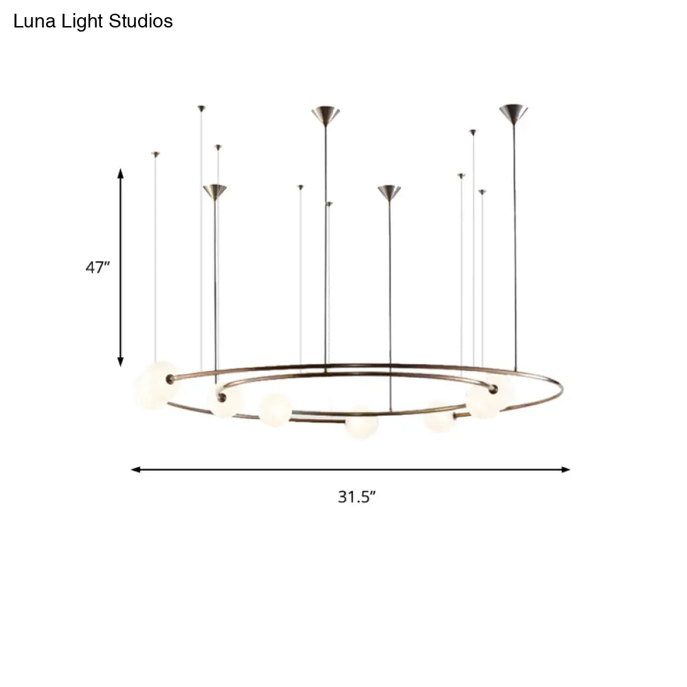 Modern Aged Brass Chandelier: Metallic Universe Pendant Light With Orb Shade For Living Room (8