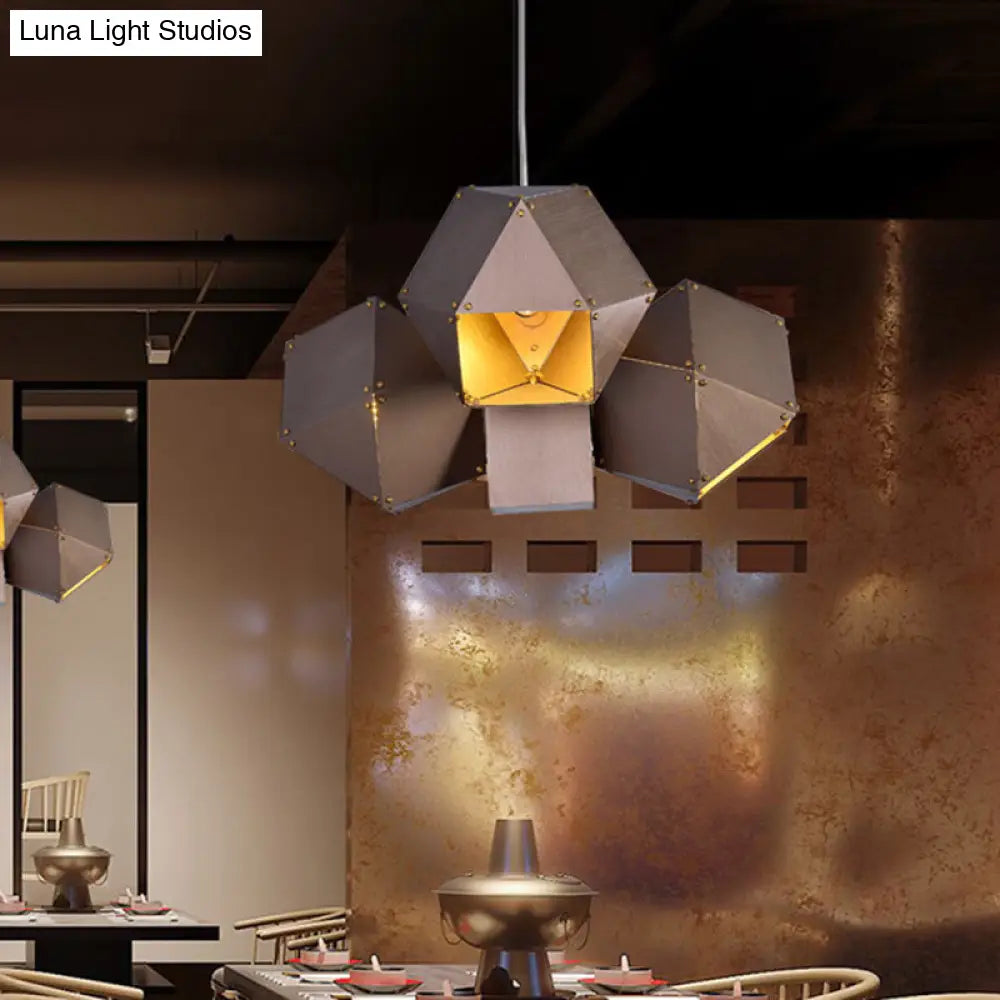 Modern Aluminum 3-Light Polyhedron Ceiling Chandelier For Restaurants - Coffee Color