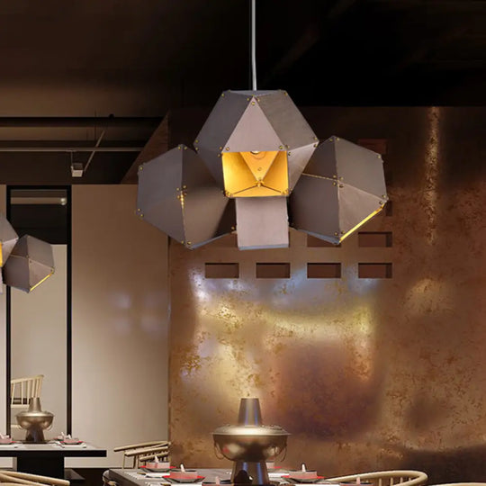 Modern Aluminum 3-Light Polyhedron Chandelier Pendant Lamp In Coffee For Restaurants